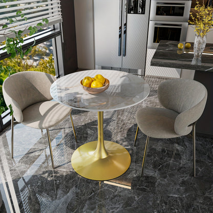 Modern Round Dining Table with Sintered Stone Top & Golden Metal Legs - 78cm Height, Scratch & Heat-Resistant Surface, Seats 2-4 People, Luxury Marble-Like Table for Home, Restaurant, Cafe, Hotel - Easy Assembly, No Wood/Main