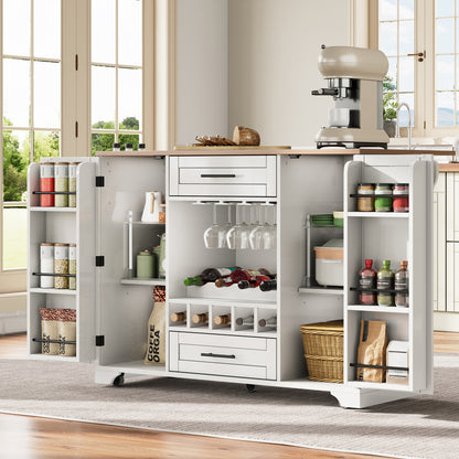 Keukentrolley – Keukenwagen – Serveerwagen – Opbergtrolley – Keukenmeubel – Vouwbaar Werkblad – Wieltjes – Wijnrek & Glazenhouder – 120x45/70x92 cm – Eigentijds Design