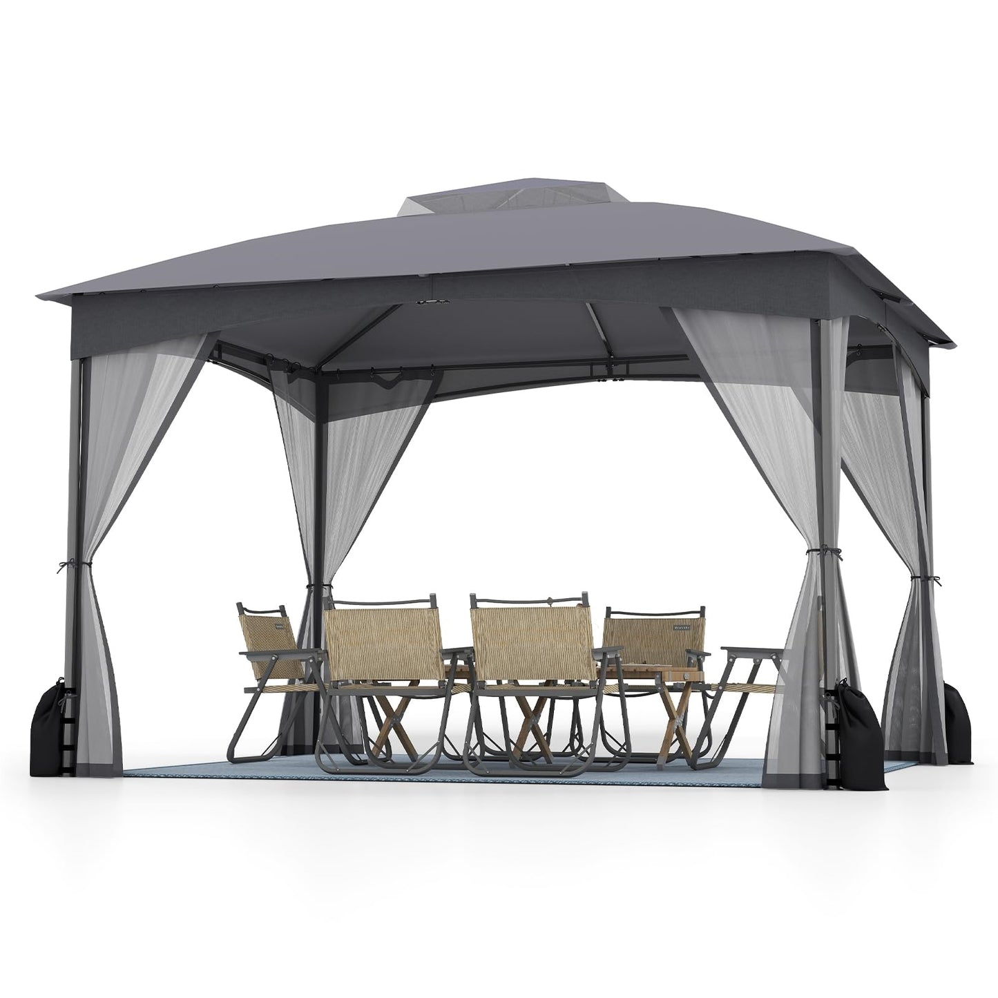Tuinpaviljoen – Partytent – Tuintent – Prieel – Pergola – 3 x 3,6 m – Waterdicht Dubbel Dak – Inclusief Muggennetten & Zandzakken – Grijs