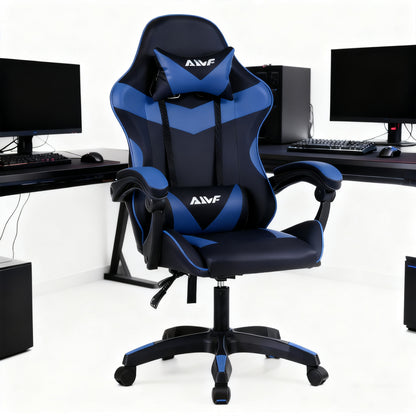 Gamingstoel – Gamestoel – Bureaustoel – Gaming Chair – Game Stoel – Ergonomische Lendensteun – Aluminium Frame – Zwart-Blauw