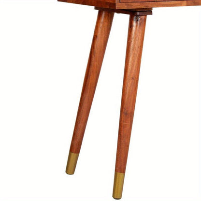 Elegant Solid Acacia Wood Wall Table with Geometric Brass Handles - 3-Drawer Design, 90x35x76cm, Ideal for Bedroom, Living Room, Office - Natural Floor Standing Storage Unit, Cute Room Decor, Standing Shelf