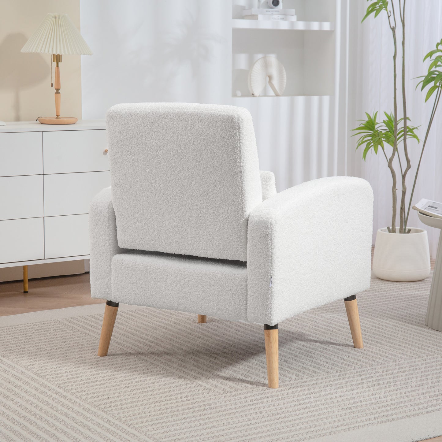 Fauteuil – Armstoel – Zetel – Leunstoel – Clubstoel – Modern Design – Rubberhouten Pootjes – Lendensteunkussen – Wit