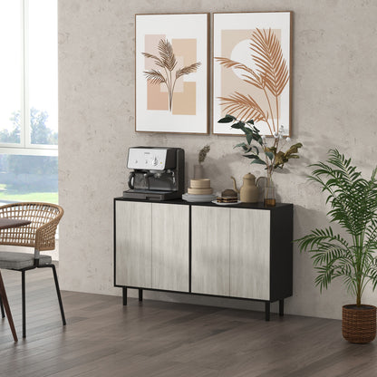 Keukenkast – Keukenbuffet – Buffetkast – Voorraadkast – Keukenopberger – 2 Dubbele Deuren – Verstelbare Planken – 121 x 37 x 75 cm – Hout Spaanplaat – Zwart-Grijze Houtnerf