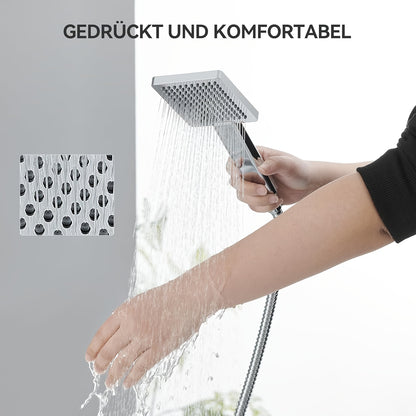 Douchekraan – Doucheset – Thermostaatkraan – Regendouche – Douchekraan Set – RVS – Hoofddouche 30x30 cm – Verstelbare Hoogte 80-124 cm