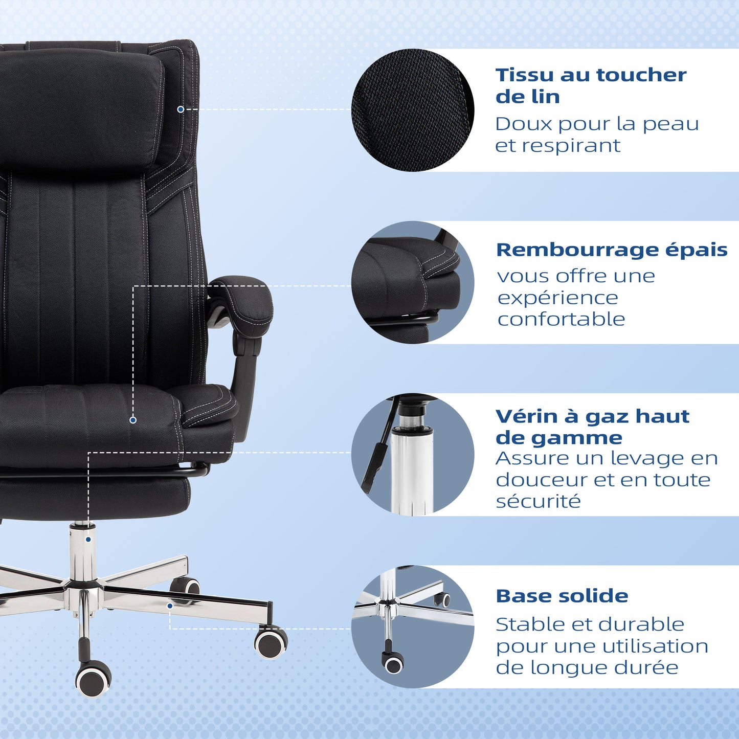 Bureaustoel – Office Chair – Werkstoel – Computestoel – Ergonomische Stoel – Verstelbare Hoogte – Inklapbare Rugleuning met Voetensteun – Zwart