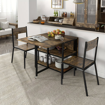 Opvouwbare Eettafel – Tafel Op Wielen – Vouwtafel – Uitschuifbare Tafel – Klaptafel – 140x80 cm – 2 Tiers Bruin Staal Rustiek