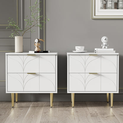Nachtkastje – Bedkastje – Bedtafel – Slaapkamerkastje – Ladekast – Hoogglans Wit – Set Van 2 – Anti-Bots Hoeken – 2 Lades – Compact Formaat 50x40x54 cm