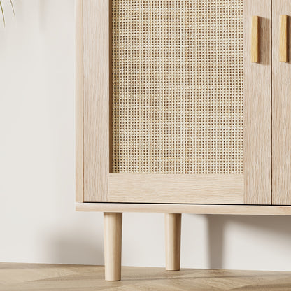 Dressoir – Buffetkast – Kast – Opbergkast – Wandkast – Natuurlijke Eiken Finish – Stevige MDF Constructie – 91 cm Hoog – Open Planken Met 2 Deuren