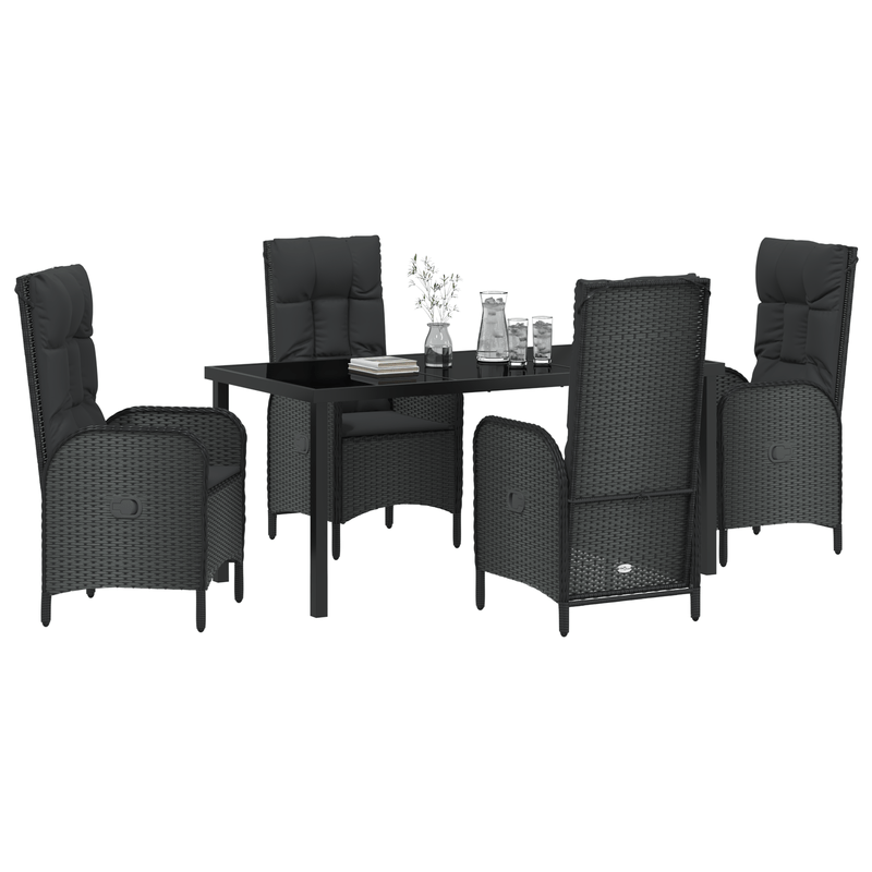 5-Delige Tuinset – Tuinmeubelset – Terrasmeubel – Buitenstoelenset – Poly-Rattan Loungeset – Zwart – Weerbestendig Rattan Frame – Afneembaar Kunststof Tafelblad