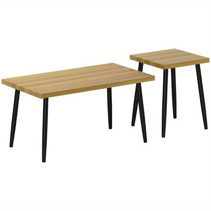 Bijzettafel – Salontafel – Sidetable – Nachtkastje – Banktafel – Set van 2 – Stalen Frame – Natuurlijk Kleur Tafelblad
