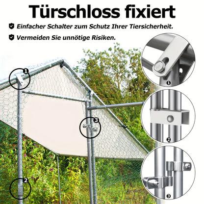 Kippenren – Kippenhok – Kippenloop – Pluimveehok – Buitenren – 3x8x2m – Gegalvaniseerd Stalen Frame – Zonwerend PE Dak
