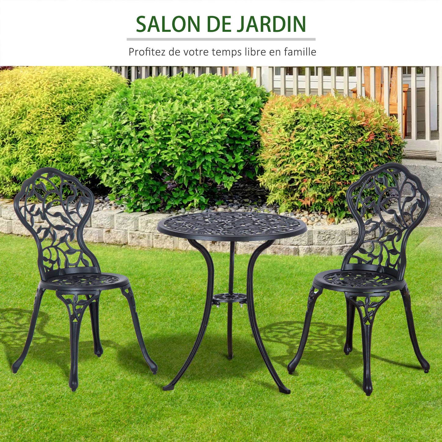 Bistroset – Balkonset – Tuinset – Buitenmeubilair – 2-Persoons Set – Duurzaam Aluminium – Ronde Glas Tafel Ø60 cm