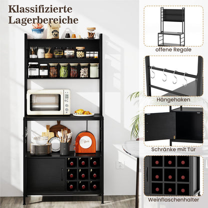 Keukenkast – Keukenrek – Wijnrek – Opbergkast – Baker’s Shelf – Ingebouwd Stopcontact & USB – Metalen Frame 80x40x170 cm Zwart