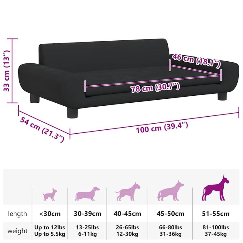 Fluwelen Hondenbed – Huisdierbed – Hondmand – Dierenmand – Hondenkussen – Zwart – 100x54x33 cm – Zacht Gewatteerd Ligoppervlak – Duurzaam Synthetisch Leder