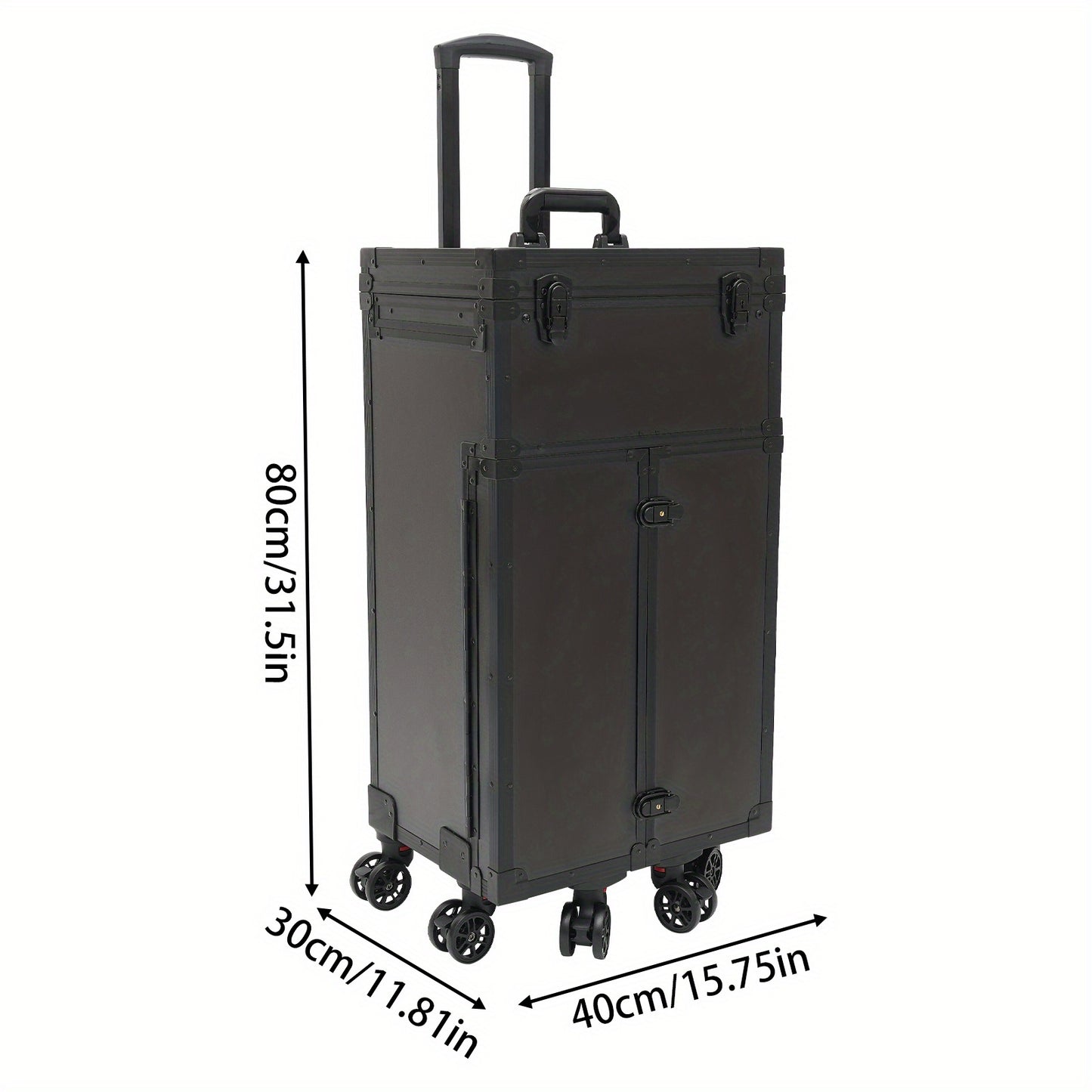 Make-up koffer – Make-up trolley – Cosmetica koffer – Beautycase – Visagiekoffer – Verstelbare hoogte – 360° draaibare wieltjes – Harde ABS buitenkant – Sleutelslot – Zwart