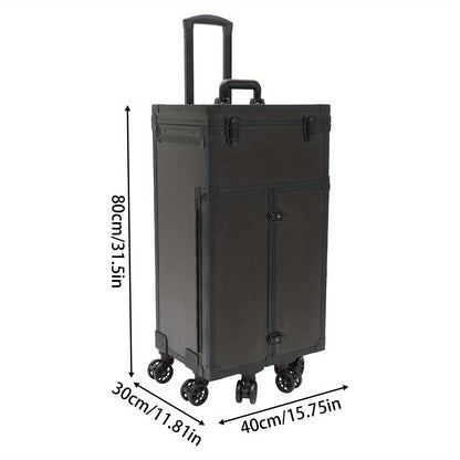 Make-up koffer – Make-up trolley – Cosmetica koffer – Beautycase – Visagiekoffer – Verstelbare hoogte – 360° draaibare wieltjes – Harde ABS buitenkant – Sleutelslot – Zwart