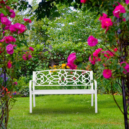 Tuinbank – Buitenbank – Parkbank – Tuinmeubel – Balkonbank – Weerbestendig Staal & Gietijzer – Comfortabele 2-Persoons Zitplaats 124,5x78x58 cm