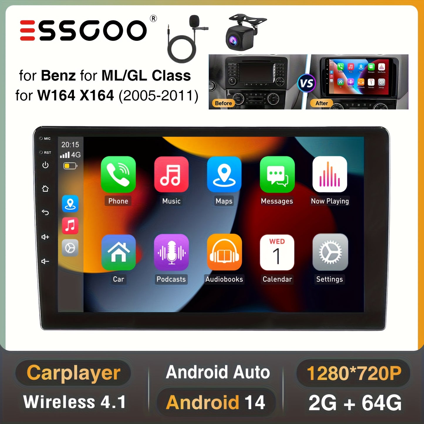 Multimedia Car Radio – Auto Radio – 2 DIN Speler – Touchscreen Navigatie – Met Camera & Microfoon – 9 Inch IPS Scherm – Android 14 Systeem