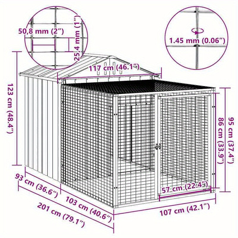 Kooi voor Kleine Huisdieren – Dierenkooi – Konijnenkooi – Caviakooi – Hamsterkooi – Grijs – Gegalvaniseerd Staal – Glazen Ventilatieramen – 117x201x123 cm – Lichtgewicht & Duurzaam