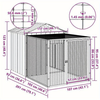 Kooi voor Kleine Huisdieren – Dierenkooi – Konijnenkooi – Caviakooi – Hamsterkooi – Grijs – Gegalvaniseerd Staal – Glazen Ventilatieramen – 117x201x123 cm – Lichtgewicht & Duurzaam