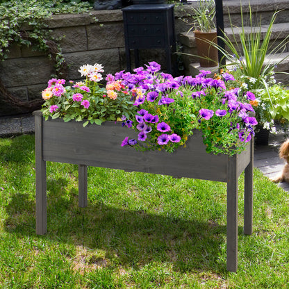 Houten verhoogde plantenbak – Raised Garden Bed – Tuinbak – Plantenbak – Kweekbak – Met waterdichte PE kashoes – 125 x 59 x 76 cm – Ergonomisch verhoogd met stevige steunen – Grijs