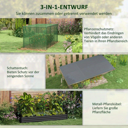 Verhoogde Plantenbak – Tuinbak – Moestuinbak – Kruidenbak – Bloemenbak – Groot Formaat 230x110x110 cm – Weerbestendig Metaal – Beschermnet Met Overkapping