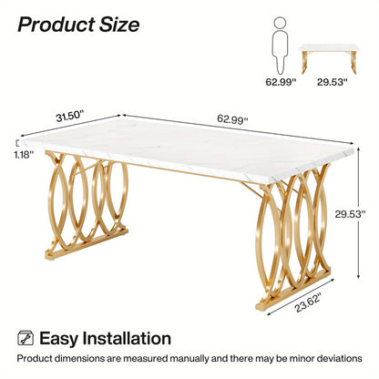 Bureau – Werkplektafel – Computertafel – Kantoorbureau – Vergadertafel – Wit-Gouden Design – Robuust Metaal Frame – 160 cm Breed – Verstelbare Voetjes