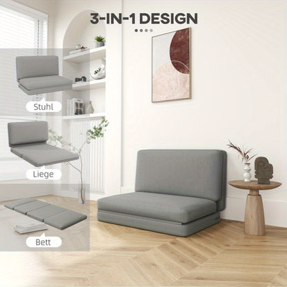 Vloersofa – Slaapbank – Loungestoel – Relaxstoel – Floorbed – 3-in-1 Opvouwbaar – Lichtgrijze Velvet Bekleding – Draagkracht Tot 240 Kg