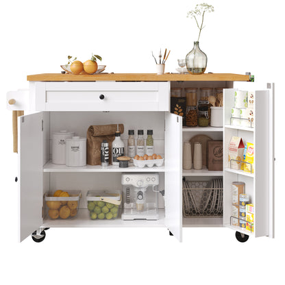 Keukenkast – Keukenmeubel – Opbergkast – Buffetkast – Keukenonderkast – Uitschuifbaar Keukenwagentje Met Wieltjes – Inclusief Handdoekrek & Kruidenrek – Afmetingen 99x70(40)x90 cm – Wit