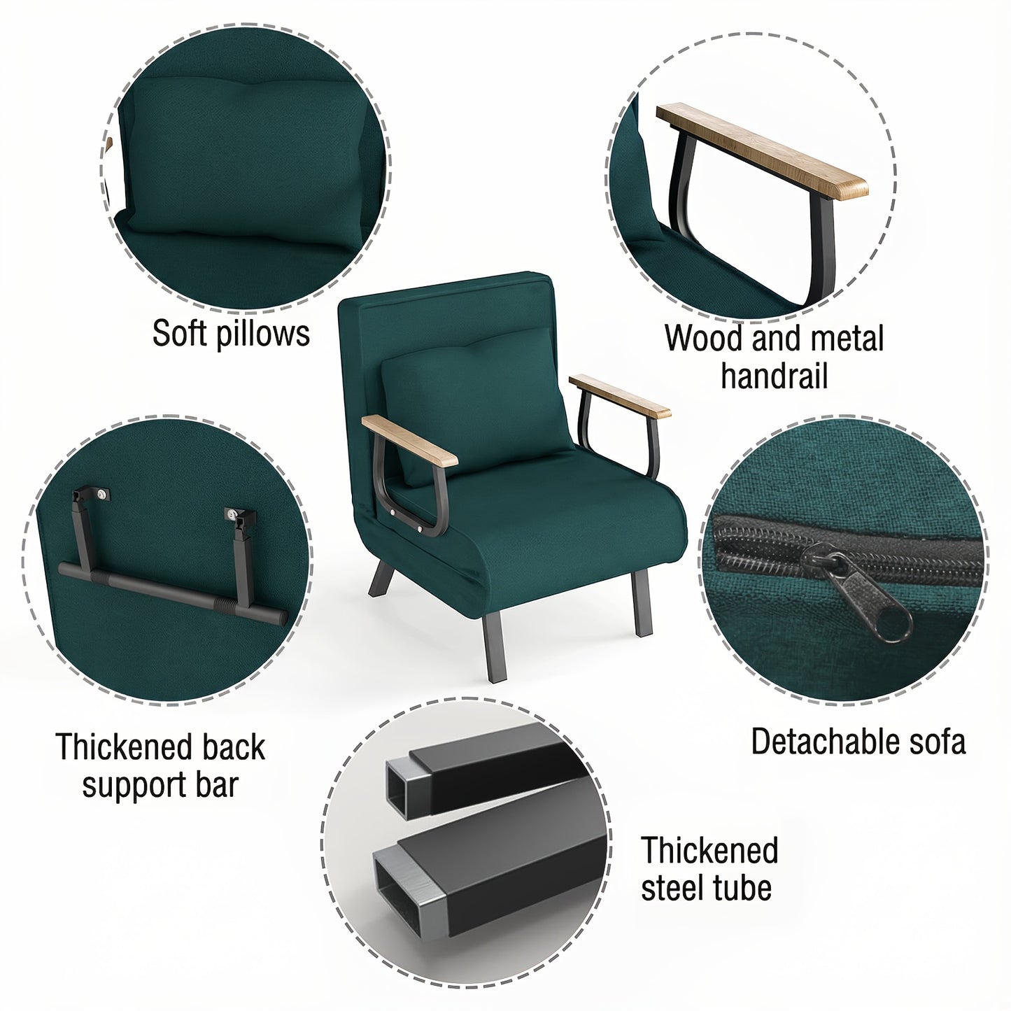 Vouwfauteuil – Slaapstoel – Klapstoel – Logeerstoel – Relaxstoel – Khaki Kleur – 5-Niveaus Verstelbare Rugleuning – Comfortabele Memory Foam Vulling