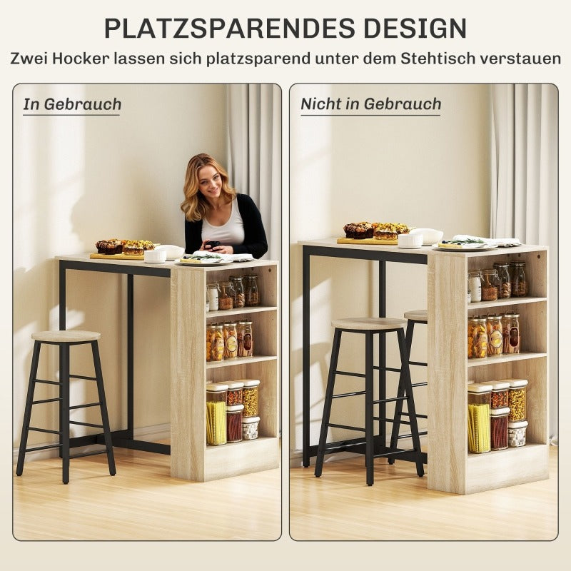Keukentafelset – Barset – Ontbijttafel – Eettafel – Hoge Tafel Met Krukken – Compact En Ruimtebesparend – Eenvoudige Montage