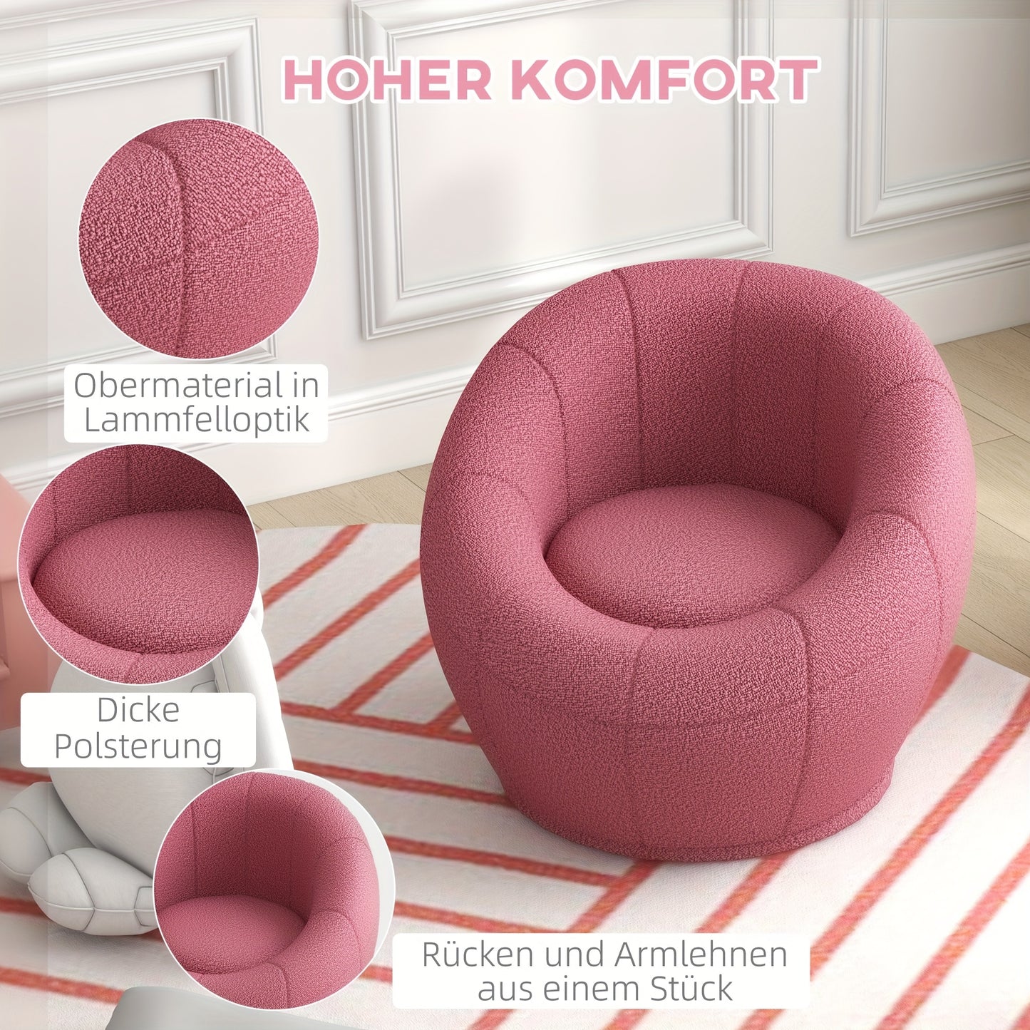 Fauteuil – Draaistoel – Loungestoel – Eenpersoonsstoel – Relaxfauteuil – Zacht Roze – Met Metalen Frame – Maximale Draagkracht 120 kg
