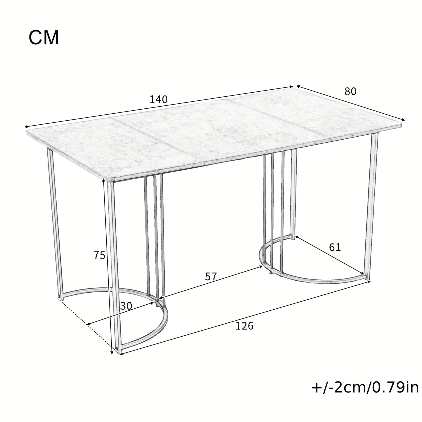 Eettafel – Tafel – Dinertafel – Keukentafel – Tafeltje – Wit Gouden Marmer – Verstelbare Poten – Compacte Afmeting 140x80 cm