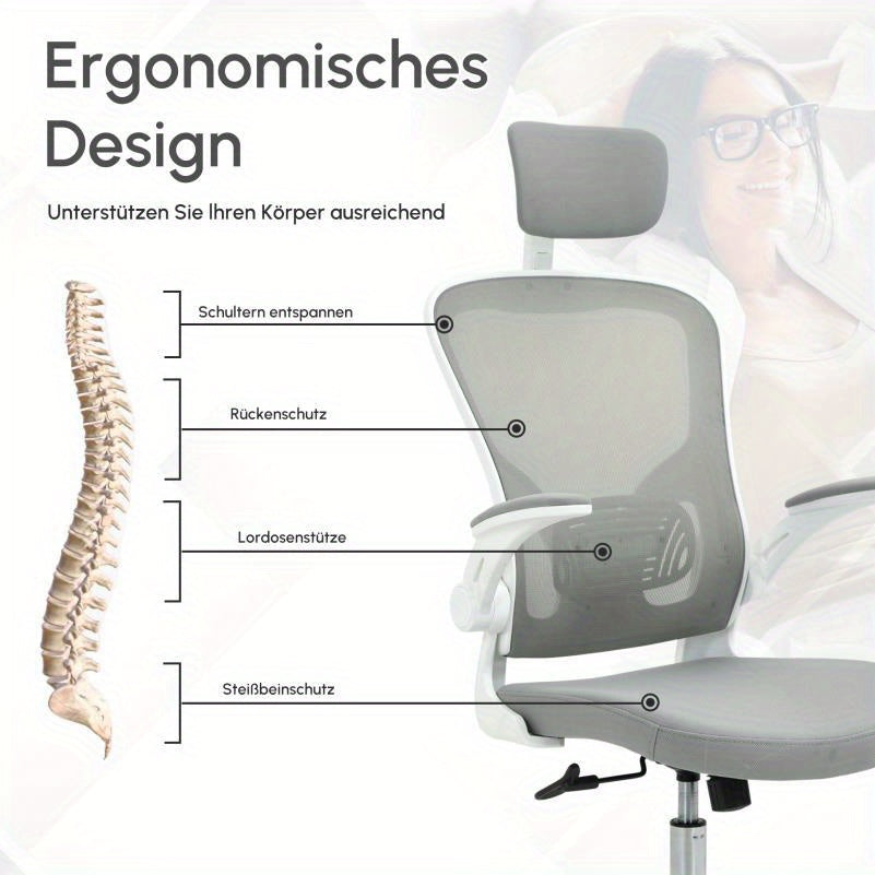 Ergonomische Bureaustoel – Bureaustoel Ergonomisch – Bureaustoel Kantoor – Stoel Bureau – Werkstoel – Verstelbare Hoofdsteun & Lendensteun – Hoogte- & Armleuning Verstelbaar