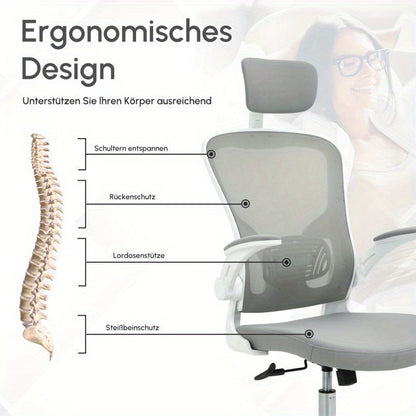 Ergonomische Bureaustoel – Bureaustoel Ergonomisch – Bureaustoel Kantoor – Stoel Bureau – Werkstoel – Verstelbare Hoofdsteun & Lendensteun – Hoogte- & Armleuning Verstelbaar