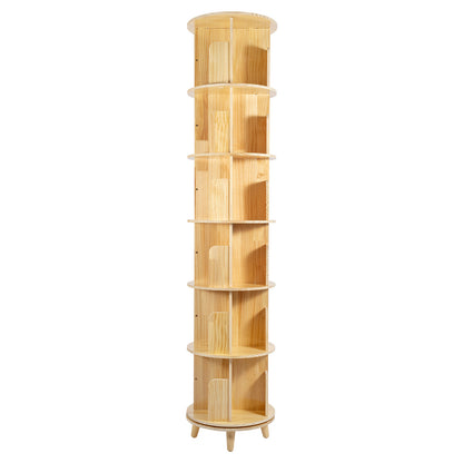 Boekenrek – Boekenkast – Boekenplank – Opbergkast – Wandrek – 6-laags Draaibaar – Massief Grenenhout – 360° Rotatie – Ruimtebesparend & Stevig