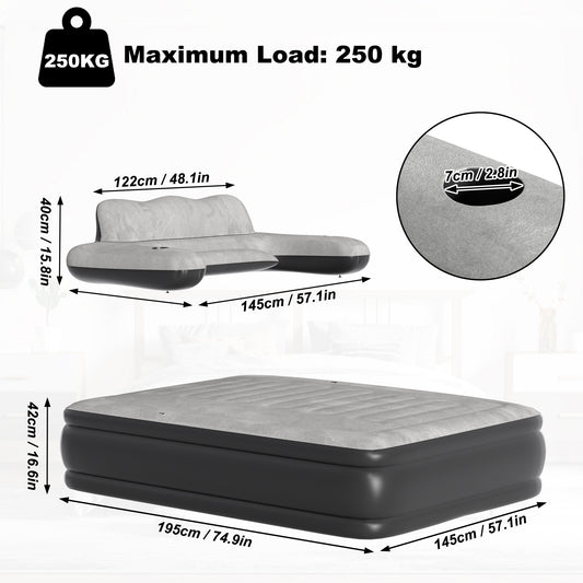 Luchtbed – Opblaasbaar Matras – Airbed – Slaapmat – Kampeerbed – Dubbel 195×145×42 cm – Met Rugleuning – Duurzaam PVC