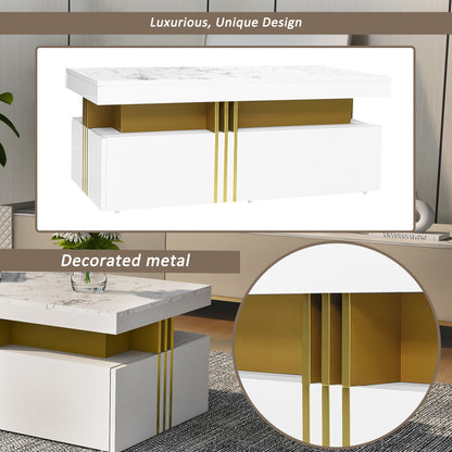 Tv Meubel – TV Kast – TV Meubels – TV Dressoir – TV Kasten – Marmerlook Hoogglans – Voor TV Tot 90 Inch – Inclusief Salontafel