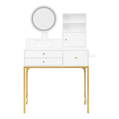 Grote Kaptafel – Make-uptafel – Dressing Table – Toilettafel – Schminktisch – Met 3 Lades en 1 Deur – Inclusief Spiegel en Open Opbergruimte – Wit 80x134x40 cm