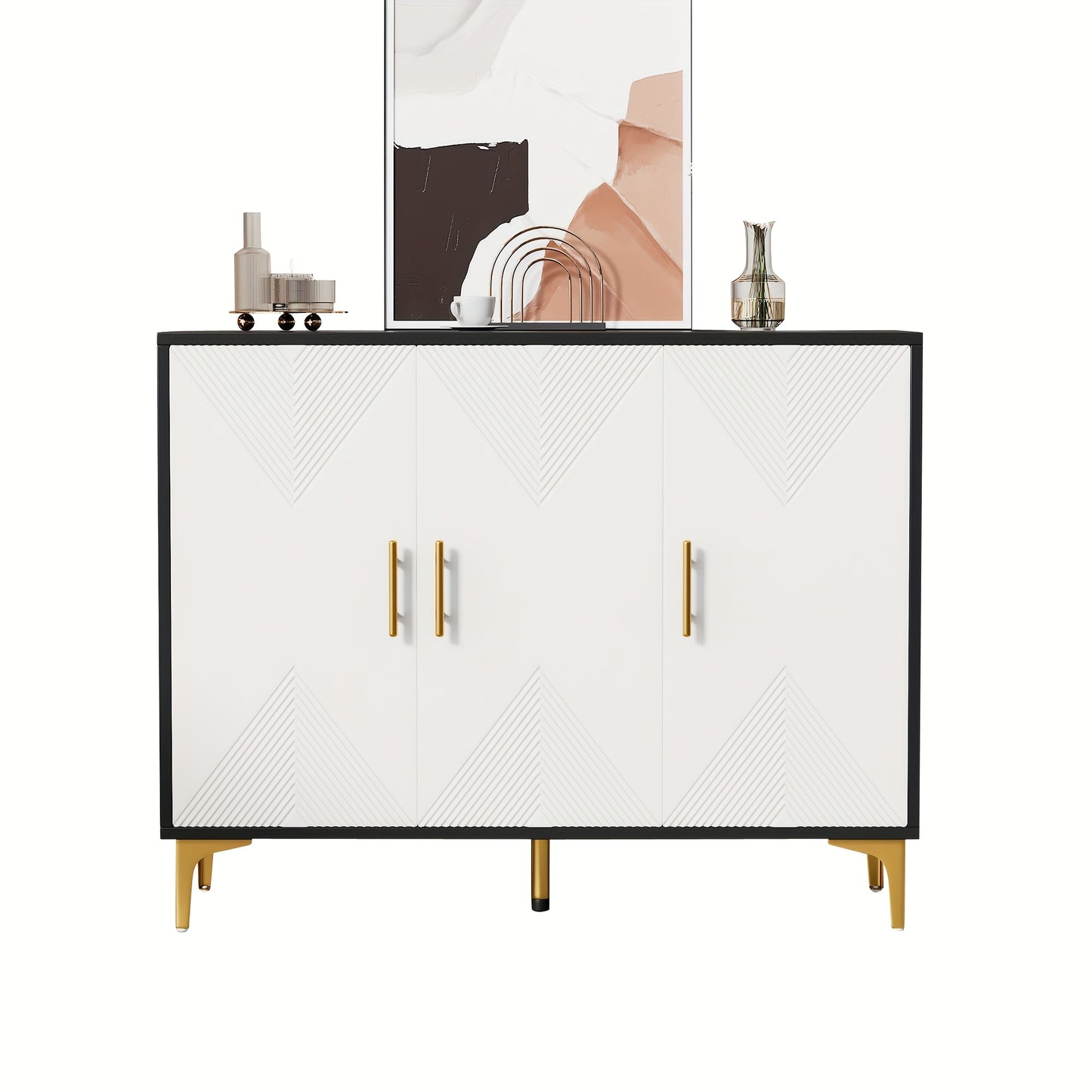 Opbergkast – Kasten – Dressoir – Sideboard – Bergmeubel – Wit Met Gouden Accenten – Ruime Opbergruimte 3,2+ Kubieke Voet – Vrijstaand En Snel Te Plaatsen