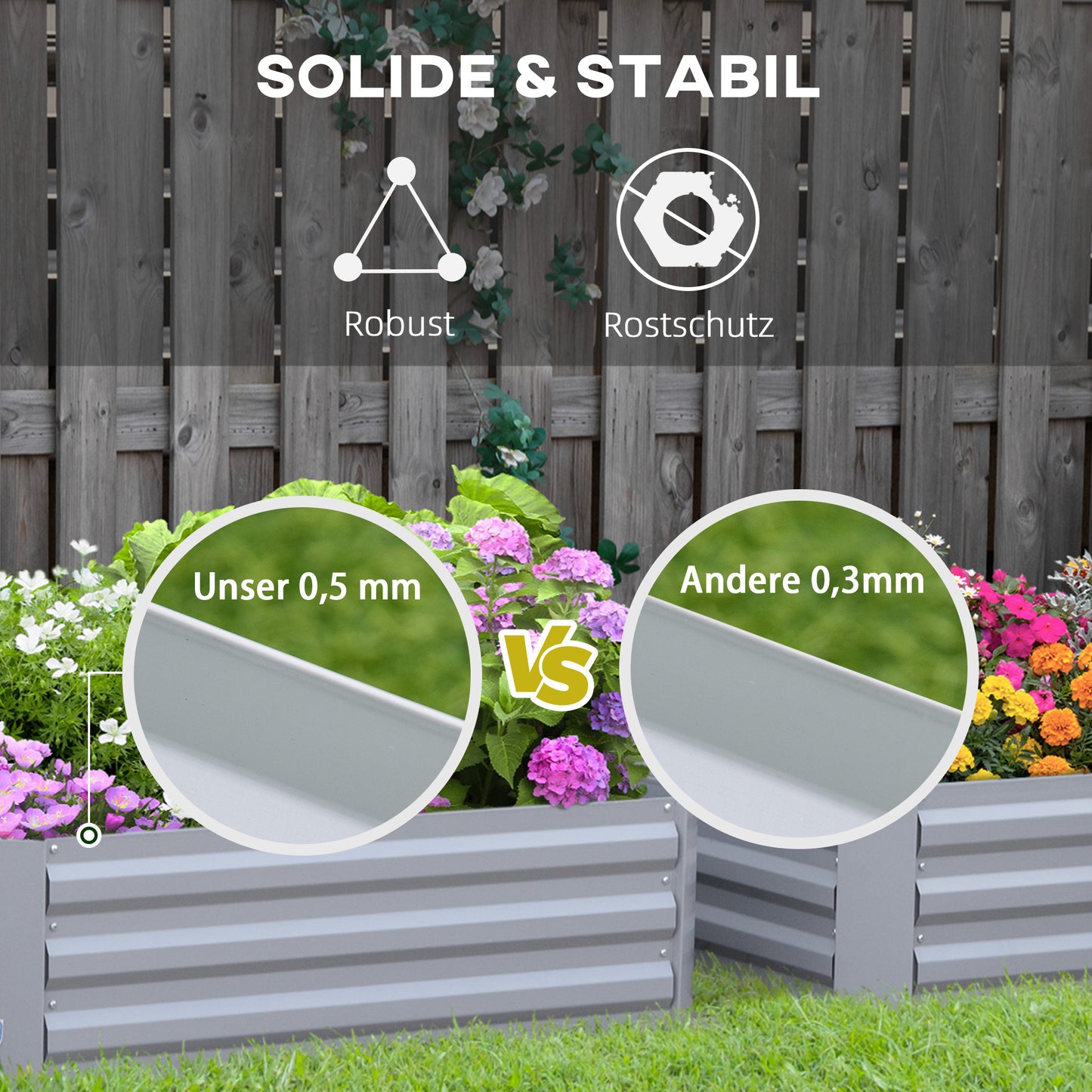 Bloembak – Plantenbak – Tuinbak – Bloembakset – Kruidenbak – Grijs – Set van 2 – Stalen Frame – Open Bodem – 100x100x30 cm