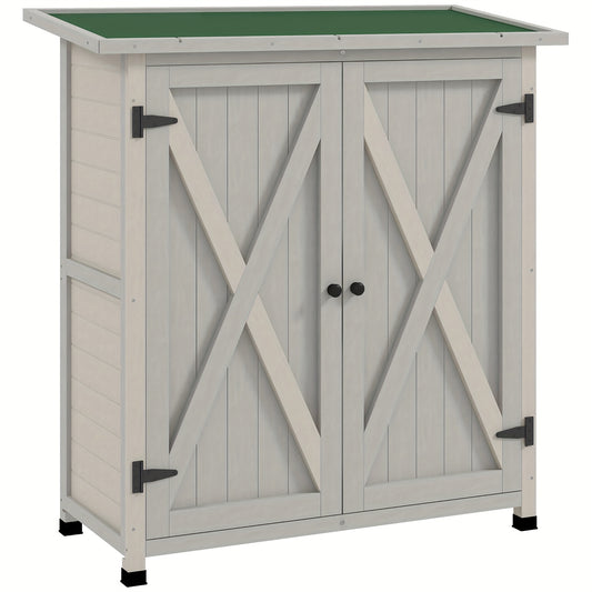 Tuinkast – Tuinberging – Tuinschuur – Opbergkast – Buitenbox – Weerbestendig Houten Design – 110x55x117 cm – Bitumen Dak – Lichtgrijs
