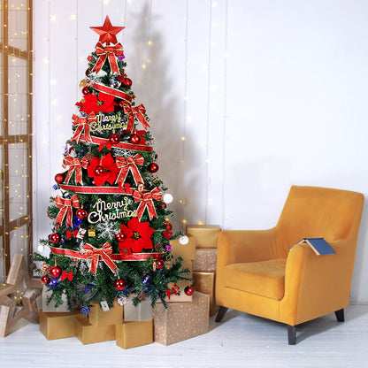 Kunstkerstboom – Nepkerstboom – Feestboom – Kerstversiering – 180 cm Hoog – Volledig Versierd Met Linten – Onderhoudsvrij – Zonder Stroom