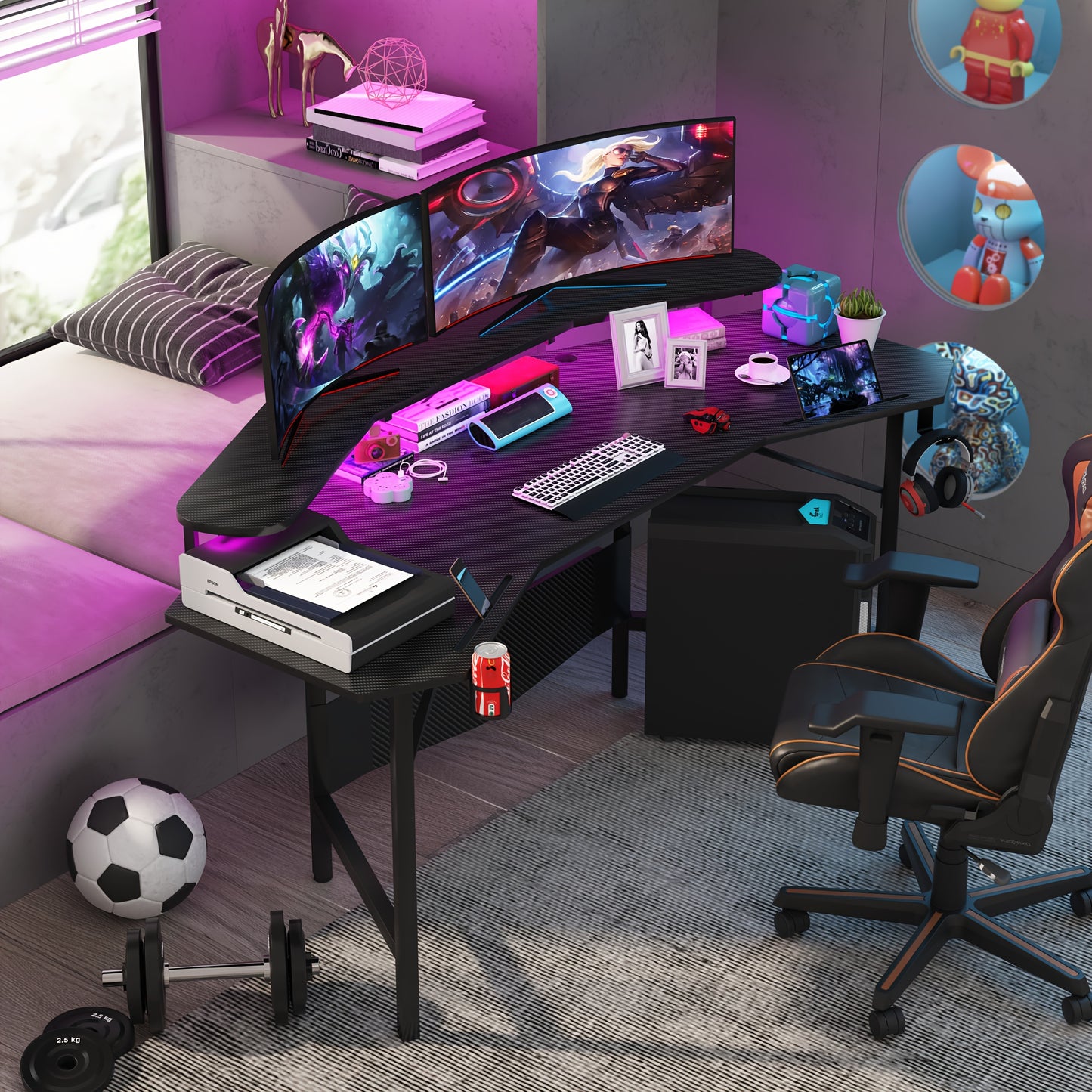 Gaming Bureau – Gamingbureau – Game Desk – Computer Tafel – Gaming Tafel – Met Bekerhouder & Hoofdtelefoonhaak – Stevig MDF Metalen Constructie – Minimaal 27 Inch Hoogte