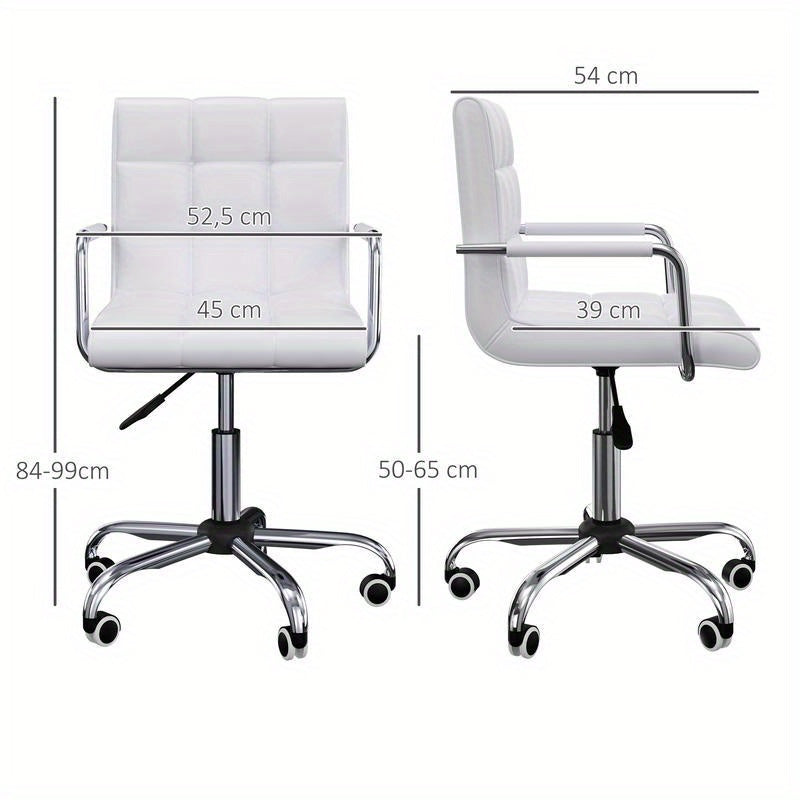 Adjustable Height Ergonomic Office Chair with 5-Wheel Swivel Base, Height-Adjustable Mechanism & Lumbar Support - Heavy-Duty Metal Frame, White Retro Modern Design Computer Desk Chair with Padded Armrests, 54.5cm Seat Height,