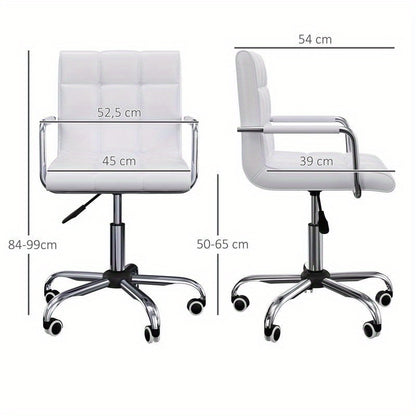 Adjustable Height Ergonomic Office Chair with 5-Wheel Swivel Base, Height-Adjustable Mechanism & Lumbar Support - Heavy-Duty Metal Frame, White Retro Modern Design Computer Desk Chair with Padded Armrests, 54.5cm Seat Height,
