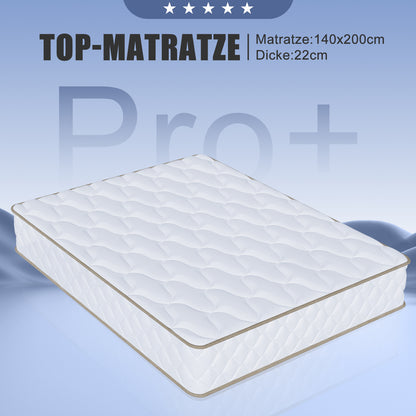 140x200cm Mattress, Spring Core Mattress, 22cm Thick, High Comfort, Zoned Support, for Healthy Sleep