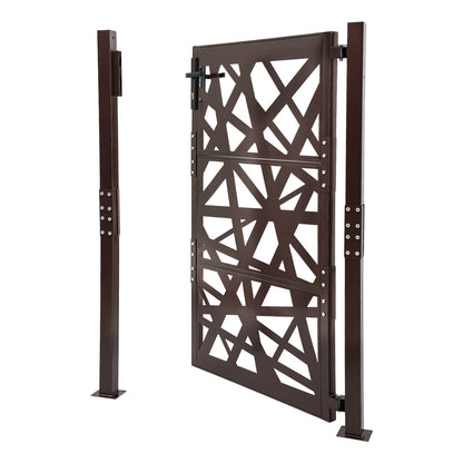 Garden Gate | 105cm x 150cm Brown Metal Gate, Privacy Screen Type, Galvanized Steel, Brand NaMaSyo