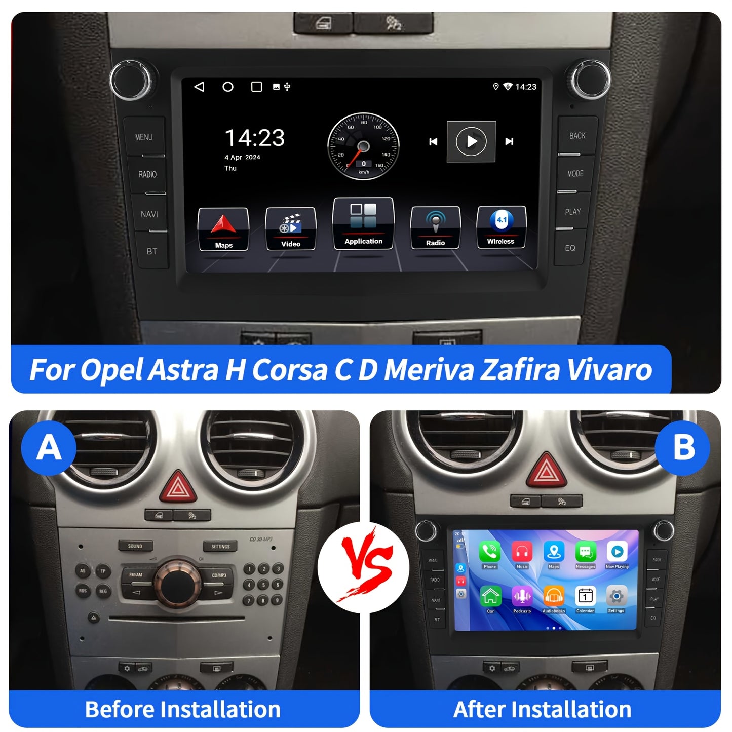 Autostereo – Autoradio – Autoradiosysteem – Autoradiomodule – Autosysteem – 17,78 cm IPS Touchscreen – Android 14 met Draadloze CarPlay & Stuurbediening