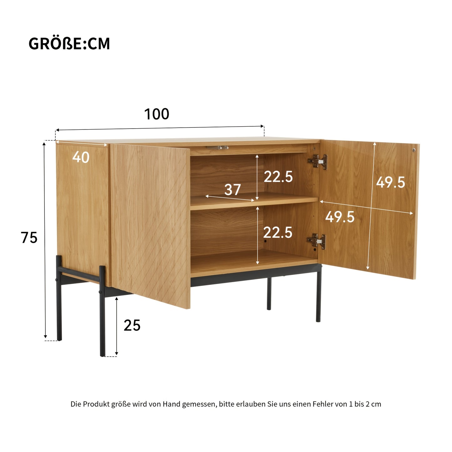 Dressoir – Ladekast – Opbergkast – Buffettafel – Kast – Modern Design – Stevig Metalen Frame & Hoogwaardig Spaanplaat – 75x100x40 cm – Lichtgewicht & Eenvoudige Montage